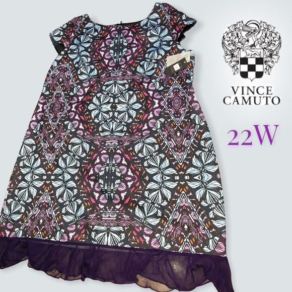 VINCE CAMUTO Dress Plus Size 22W NEW Casual Day Evening Purple Blue Dress - Picture 2 of 10